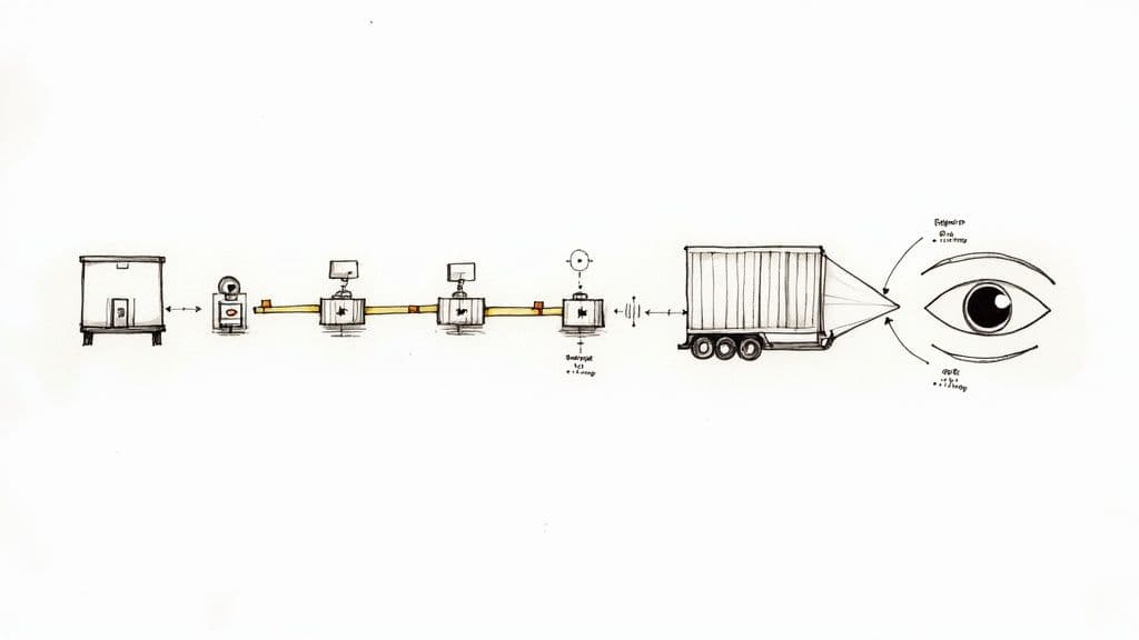 Technical diagram illustrating a multi-stage visual data processing and transmission system leading to human perception.