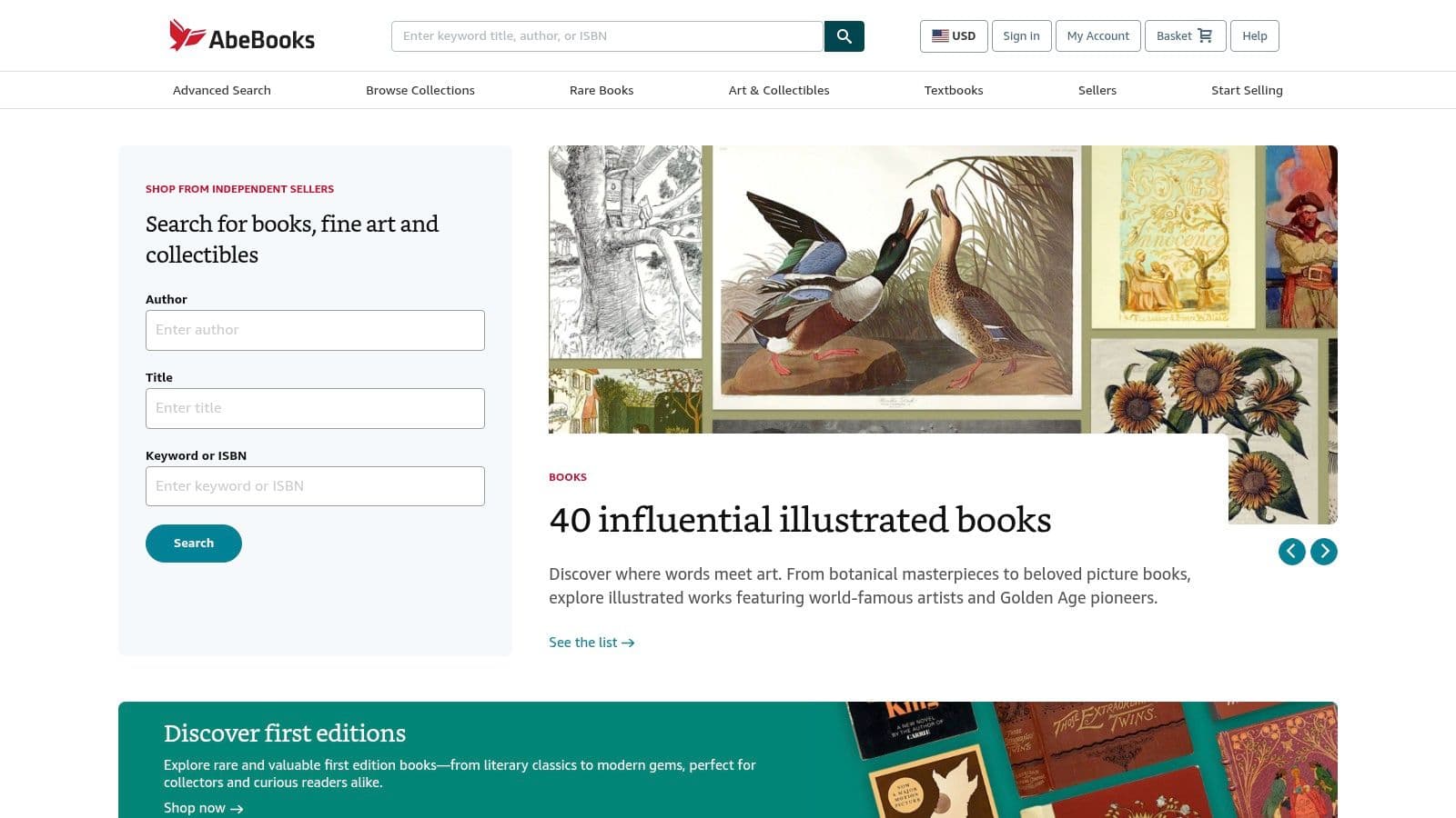 AbeBooks' website showing search results for architecture books.