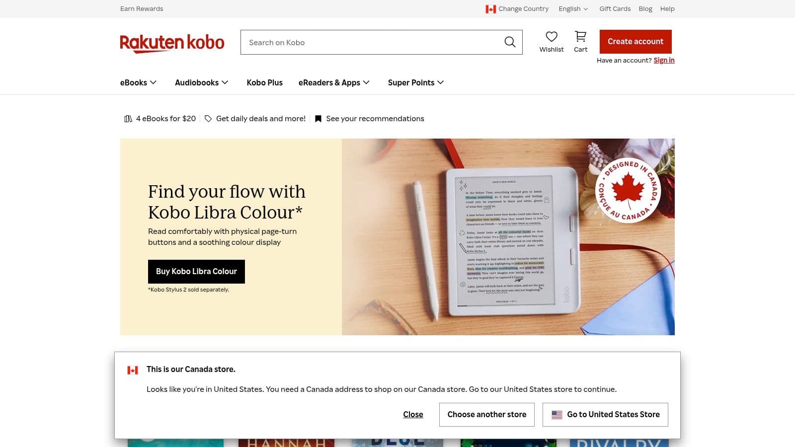 A person reading an ebook on a Rakuten Kobo e-reader device.